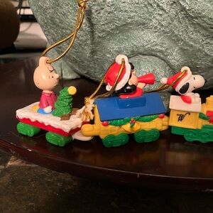Peanuts Gang Holiday Train Ornaments Yellow & Green